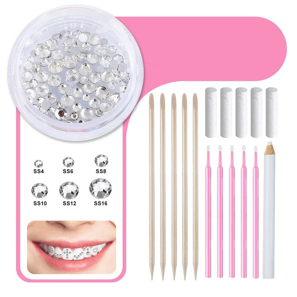 New round box tooth jewelry gemstone set professional glass crystal tooth gemstone set - QIAO CrystalQIAO CrystalQIAO Crystal