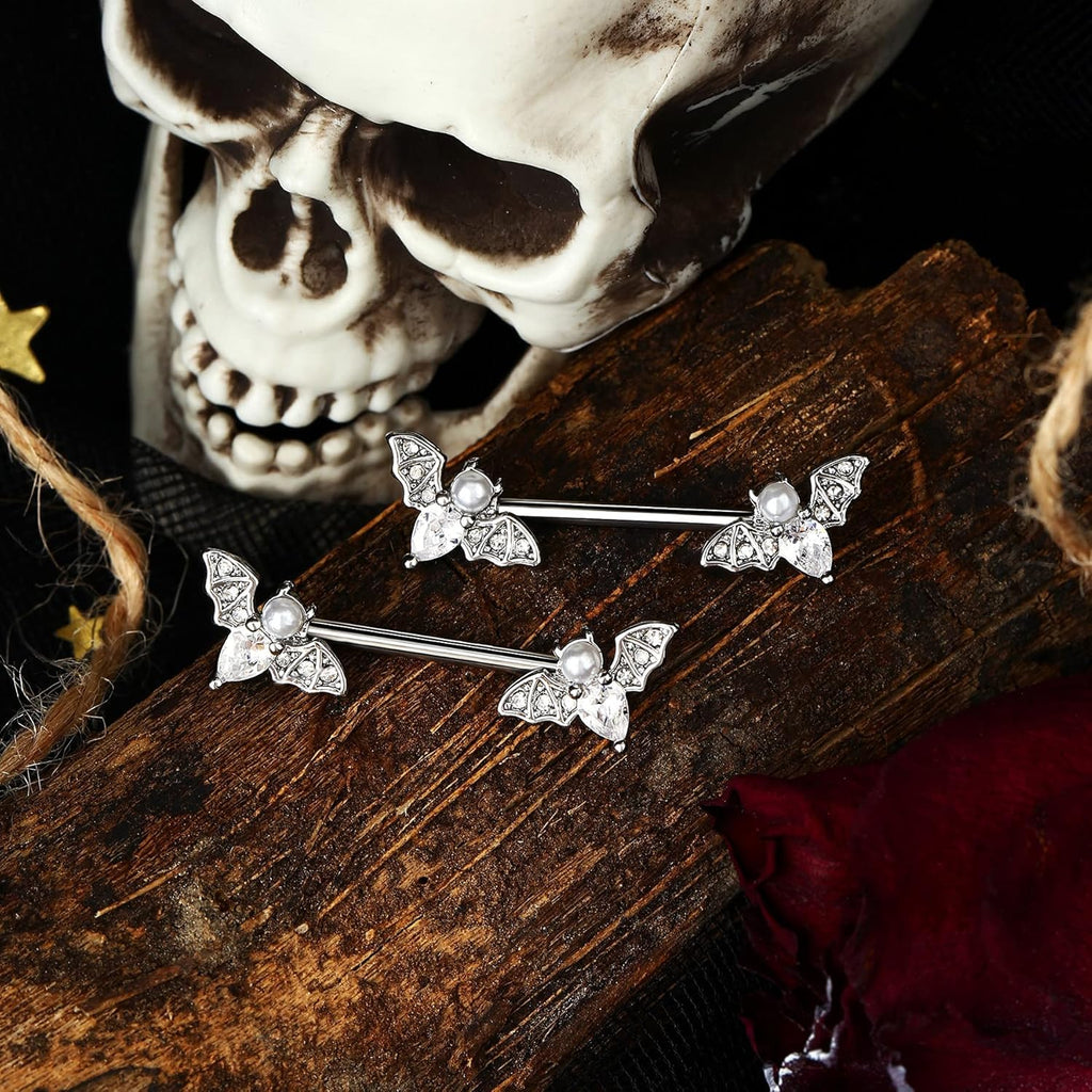 Nipple Barbell 14g Piercing Jewelry with Sparkling CZ Stones - Perfect for Halloween Body Piercing - QIAO CrystalQIAO CrystalQIAO Crystal