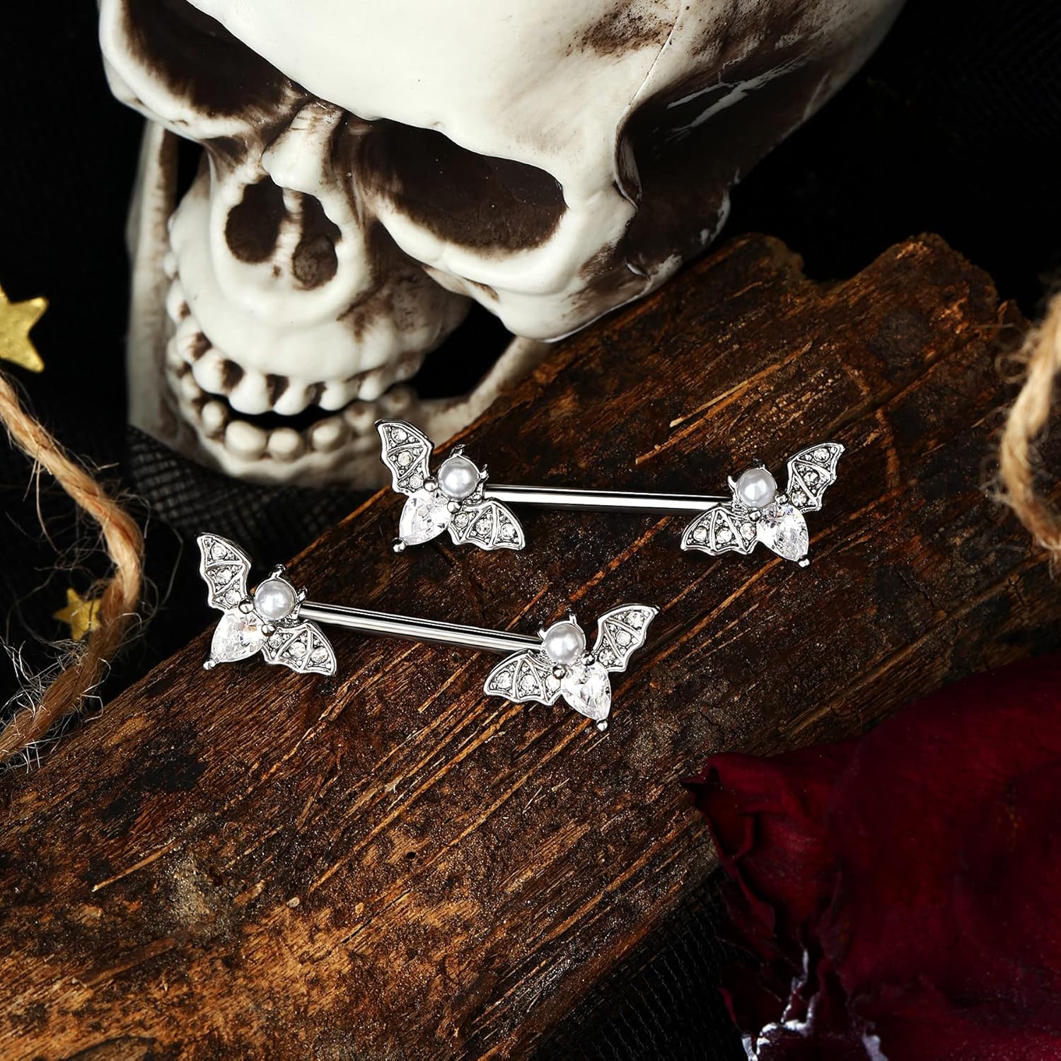 Nipple Barbell 14g Piercing Jewelry with Sparkling CZ Stones - Perfect for Halloween Body Piercing - QIAO CrystalQIAO CrystalQIAO Crystal