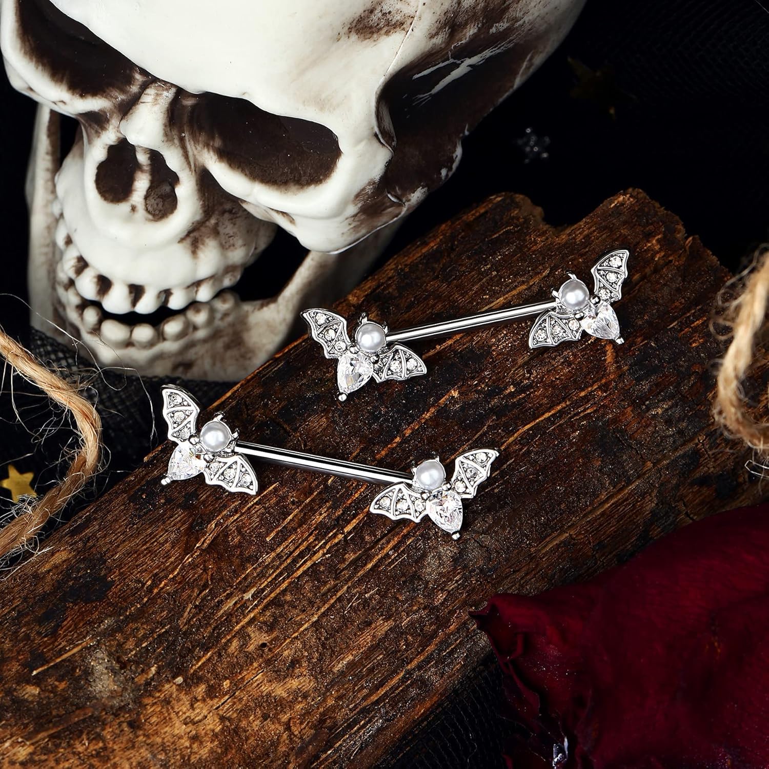  Nipple Barbell 14g Piercing Jewelry with Sparkling CZ Stones - Perfect for Halloween Body Piercing - QIAO CrystalQIAO CrystalQIAO Crystal