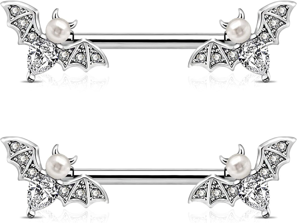  Nipple Barbell 14g Piercing Jewelry with Sparkling CZ Stones - Perfect for Halloween Body Piercing - QIAO CrystalQIAO CrystalQIAO Crystal