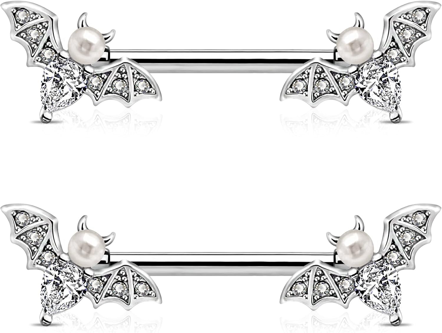  Nipple Barbell 14g Piercing Jewelry with Sparkling CZ Stones - Perfect for Halloween Body Piercing - QIAO CrystalQIAO CrystalQIAO Crystal