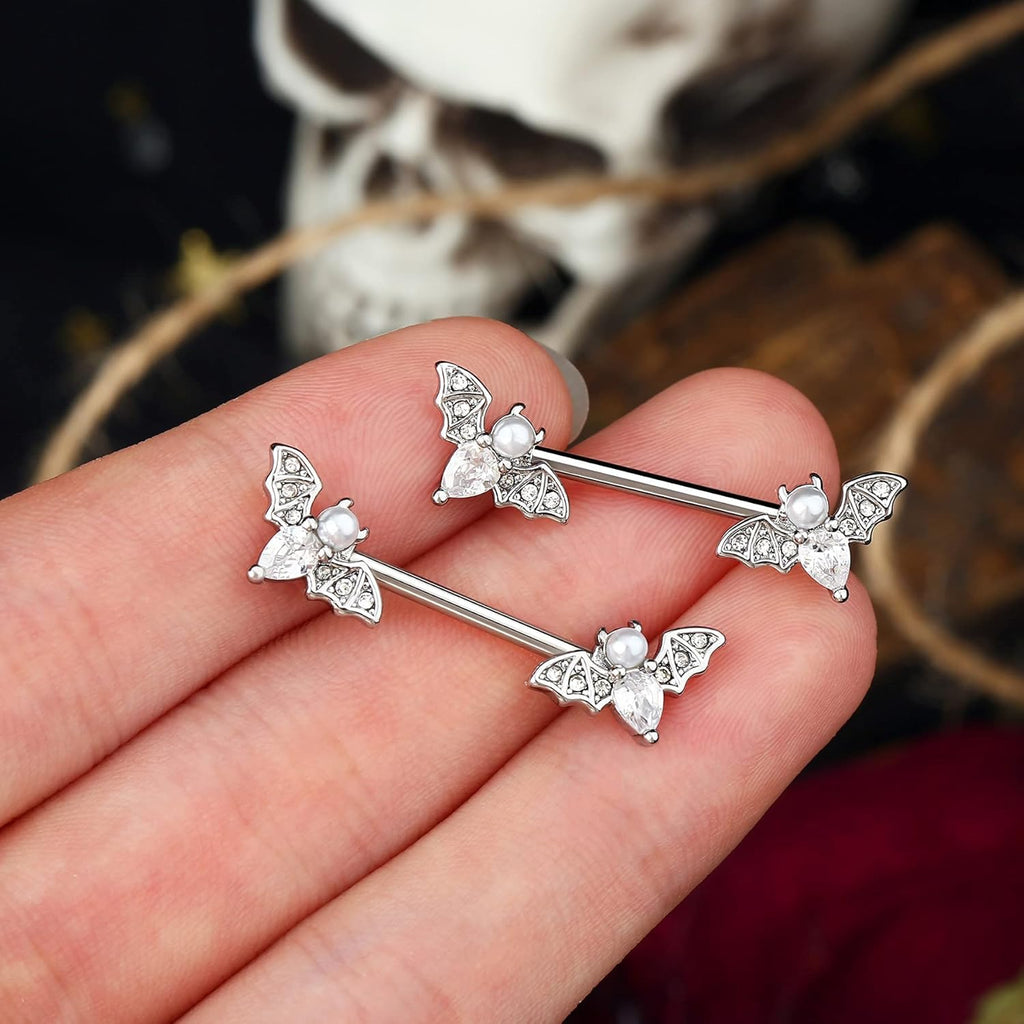 Nipple Barbell 14g Piercing Jewelry with Sparkling CZ Stones - Perfect for Halloween Body Piercing - QIAO CrystalQIAO CrystalQIAO Crystal