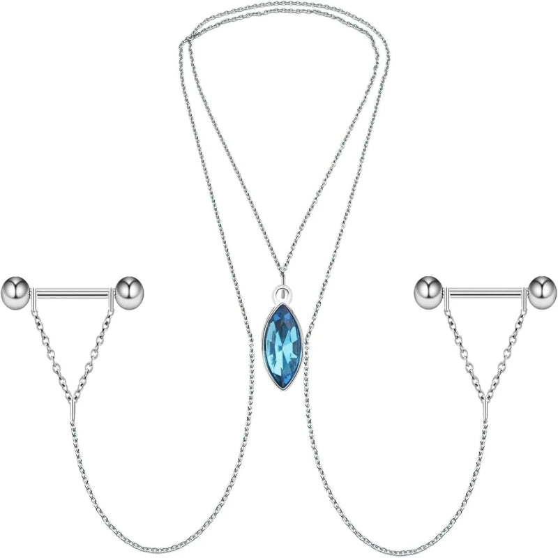 Nipple Chains Pierced Necklace 14G Barbells Nipple Rings Drizzle Dangle Body Piercing