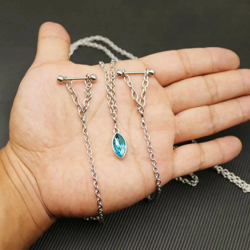 Nipple Chains Pierced Necklace 14G Barbells Nipple Rings Drizzle Dangle Body Piercing