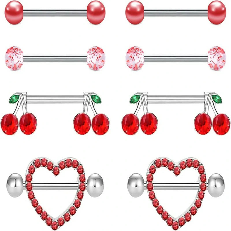 14 Gauge Nipple Piercing Nipple Jewelry 316L Stainless Steel Heart Cherry Nipple Barbell