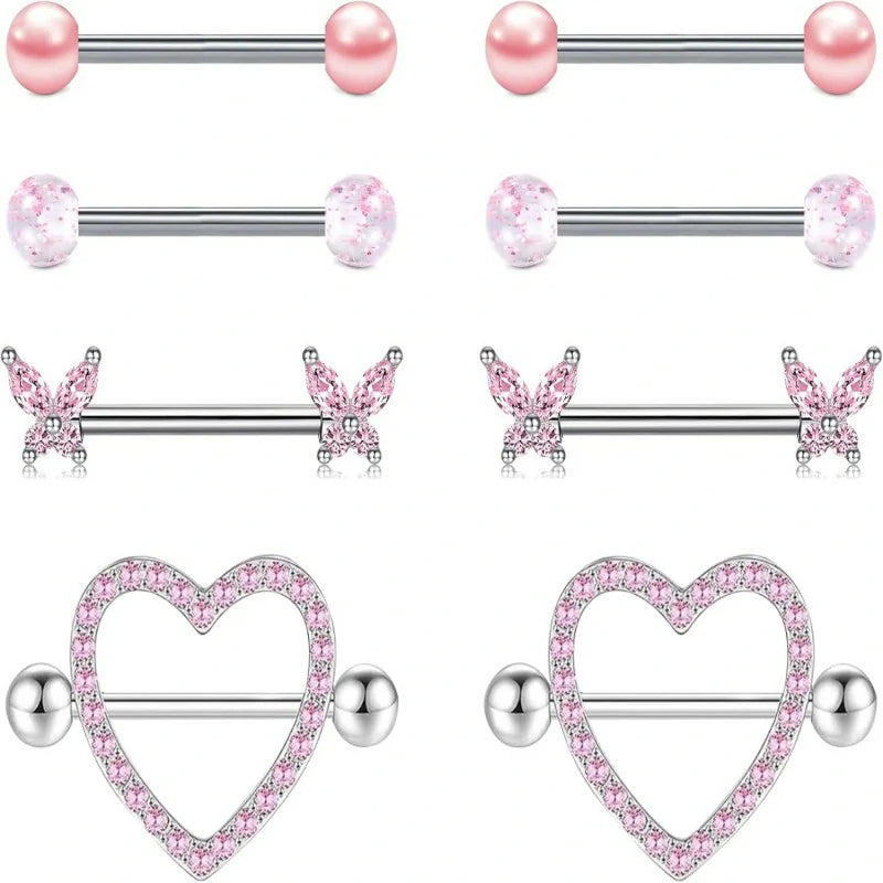 14 Gauge Nipple Piercing Nipple Jewelry 316L Stainless Steel Heart Cherry Nipple Barbell