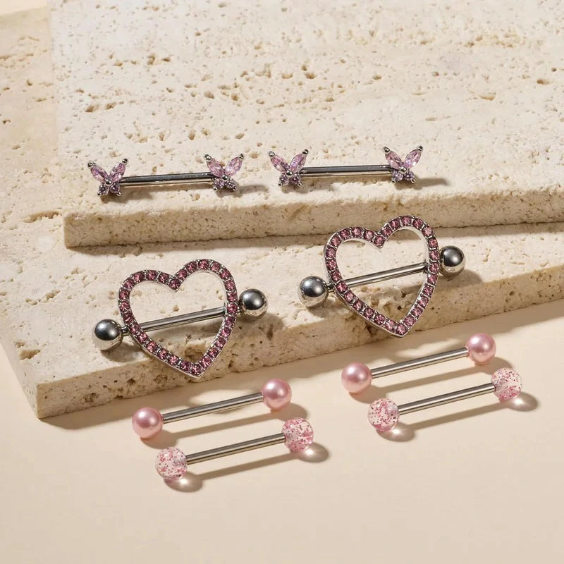 14 Gauge Nipple Piercing Nipple Jewelry 316L Stainless Steel Heart Cherry Nipple Barbell