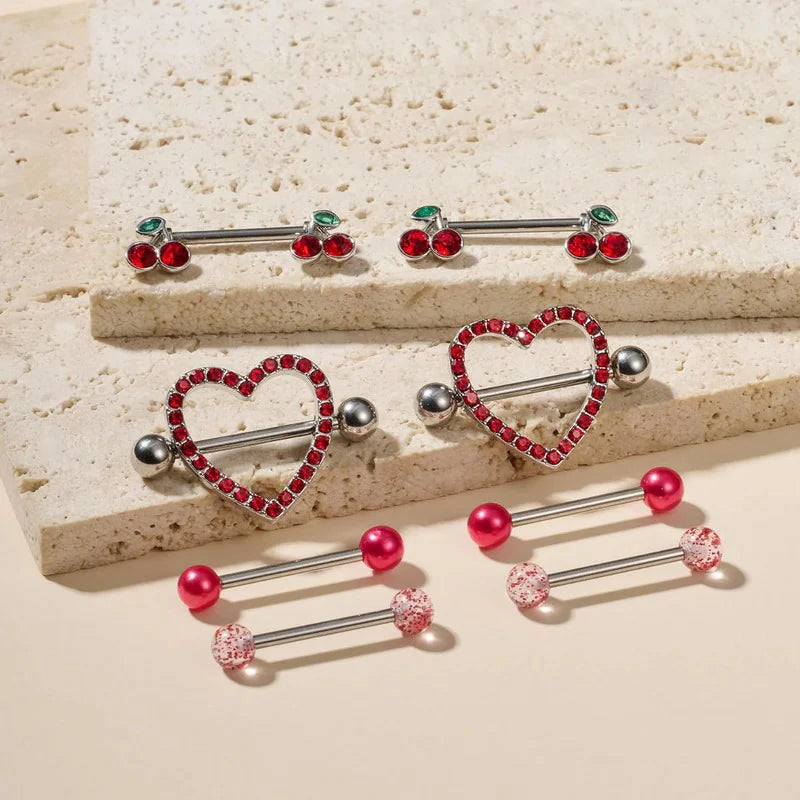 14 Gauge Nipple Piercing Nipple Jewelry 316L Stainless Steel Heart Cherry Nipple Barbell