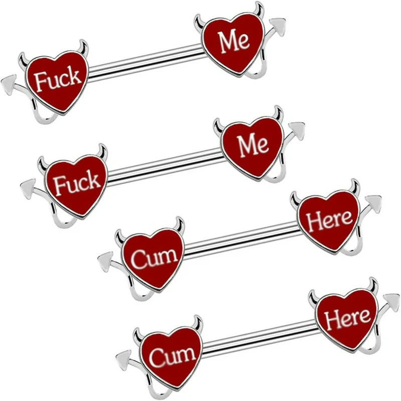 14G 316L Surgical Steel Nipple Barbell Heart Shape Devil Body Piercing Jewelry