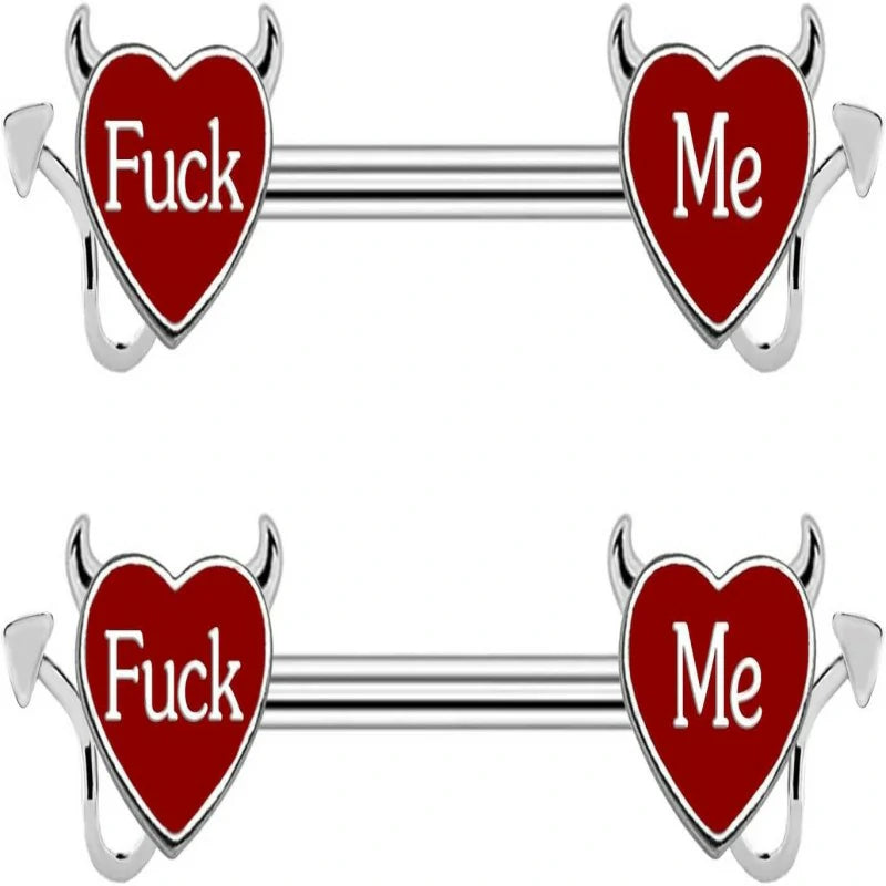14G 316L Surgical Steel Nipple Barbell Heart Shape Devil Body Piercing Jewelry