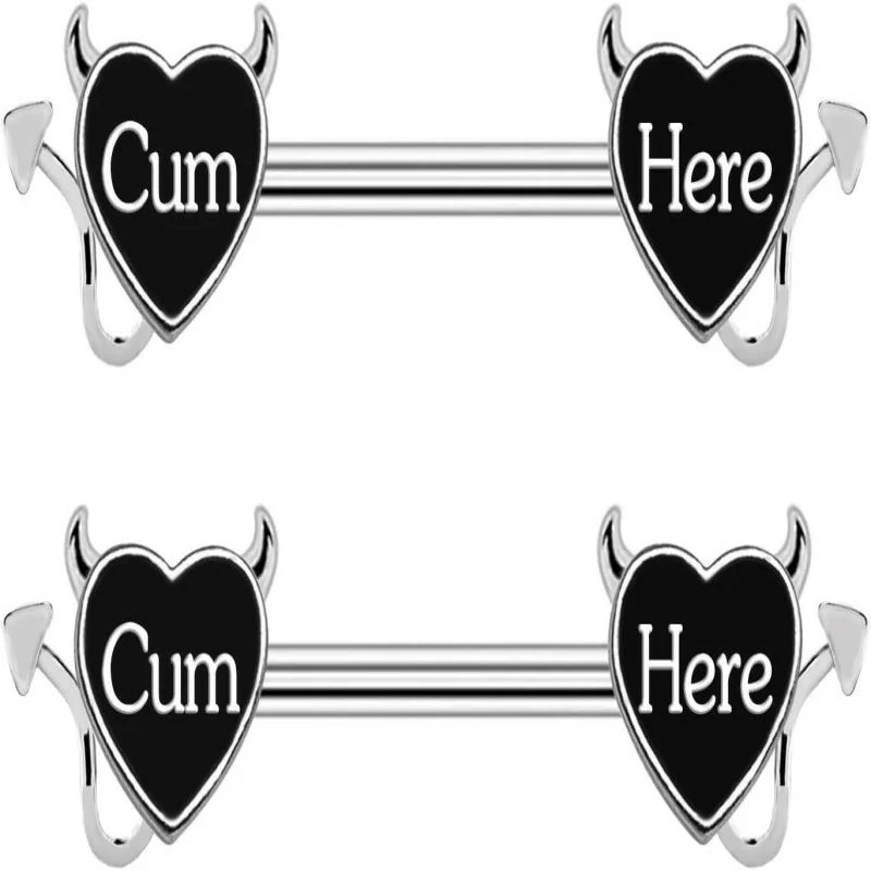 14G 316L Surgical Steel Nipple Barbell Heart Shape Devil Body Piercing Jewelry