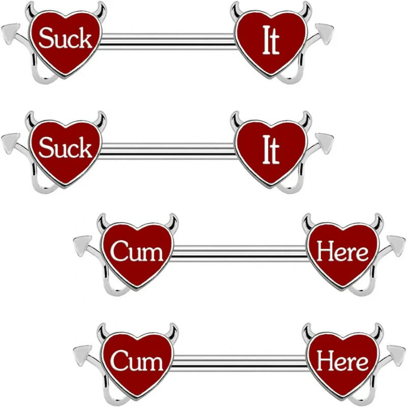 14G 316L Surgical Steel Nipple Barbell Heart Shape Devil Body Piercing Jewelry