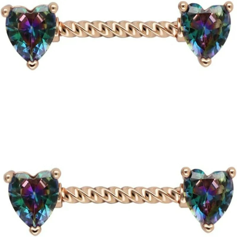 316L Surgical SS Multicolor PVD Plated Rainbow CZ Heart Round Shiny Mysterious Sparkly Nipple Jewelry Rings