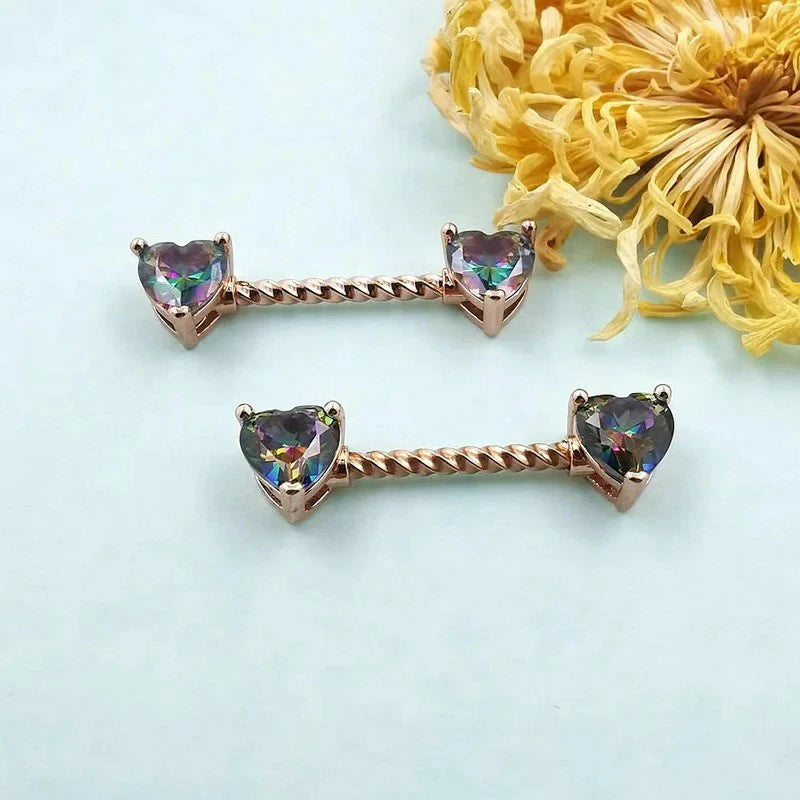 316L Surgical SS Multicolor PVD Plated Rainbow CZ Heart Round Shiny Mysterious Sparkly Nipple Jewelry Rings