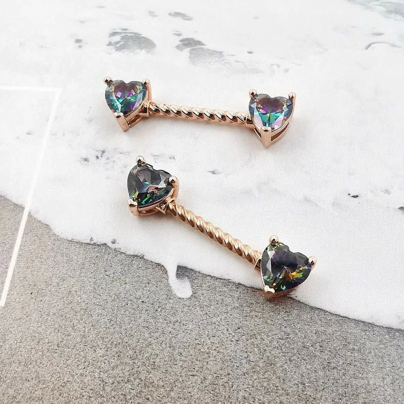 316L Surgical SS Multicolor PVD Plated Rainbow CZ Heart Round Shiny Mysterious Sparkly Nipple Jewelry Rings