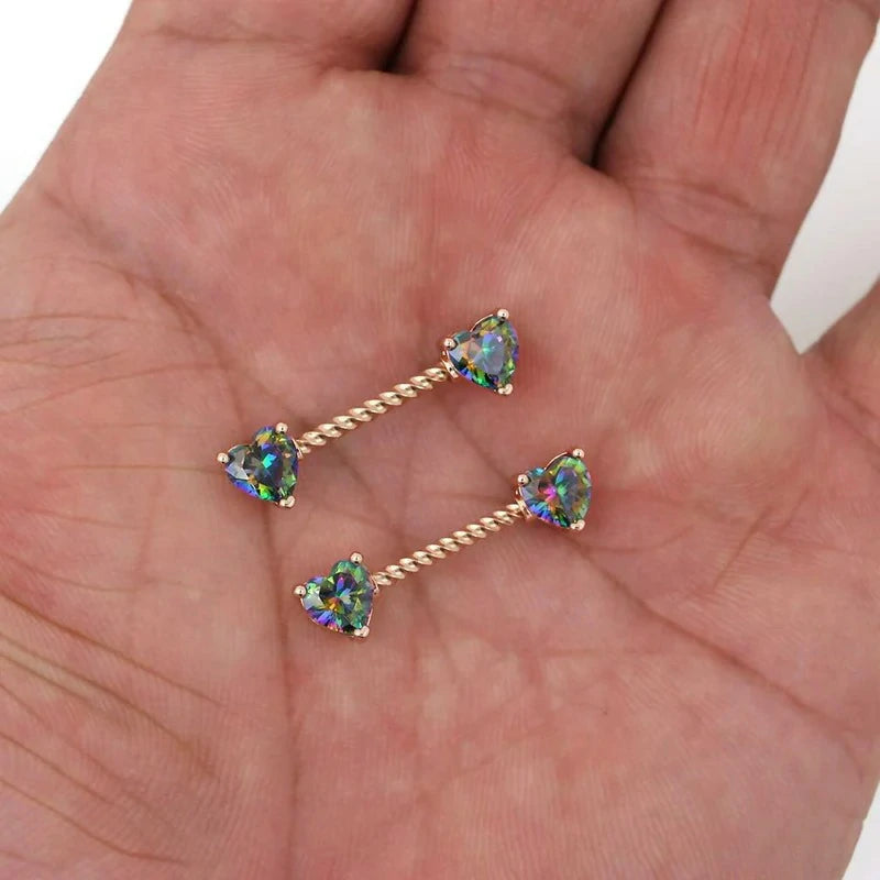 316L Surgical SS Multicolor PVD Plated Rainbow CZ Heart Round Shiny Mysterious Sparkly Nipple Jewelry Rings