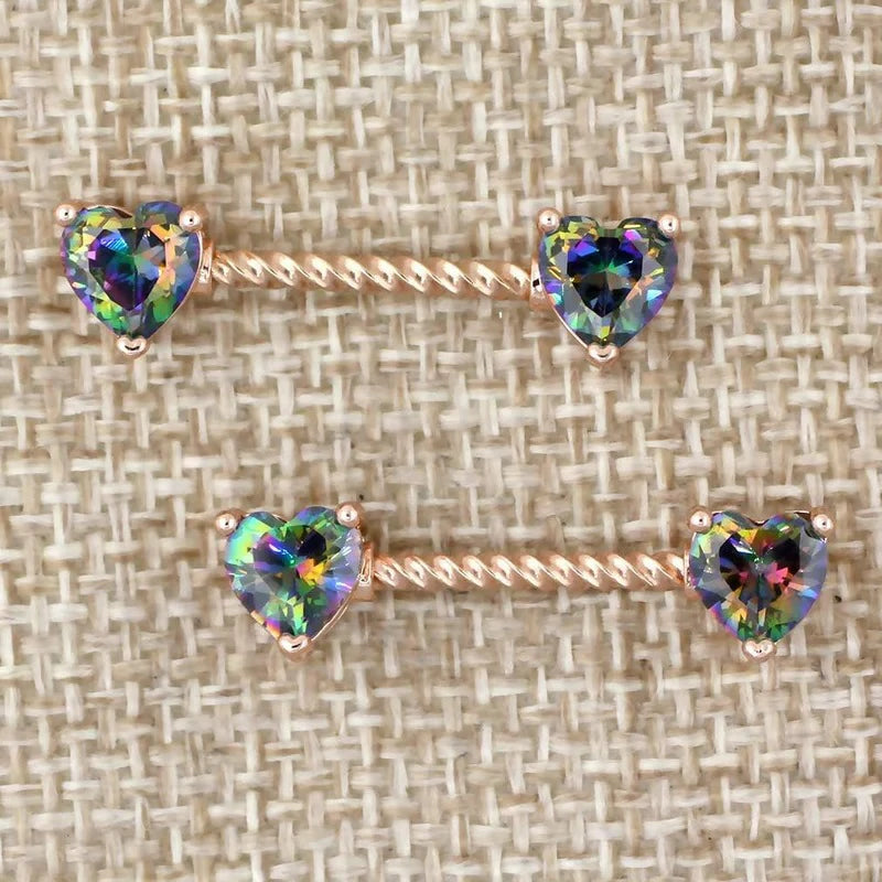 316L Surgical SS Multicolor PVD Plated Rainbow CZ Heart Round Shiny Mysterious Sparkly Nipple Jewelry Rings