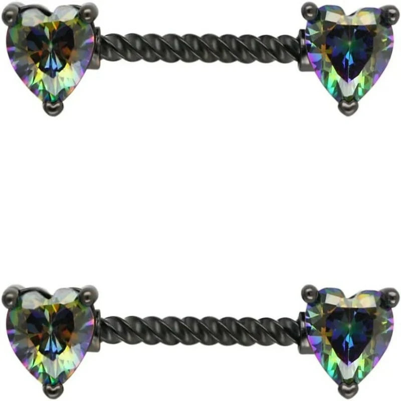 316L Surgical SS Multicolor PVD Plated Rainbow CZ Heart Round Shiny Mysterious Sparkly Nipple Jewelry Rings