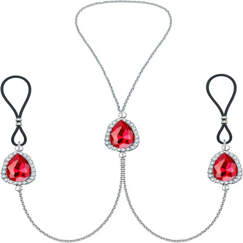 Rhinestone Water Drop Faux Nipple Chain Noose Body Non Heart Chokers Necklaces