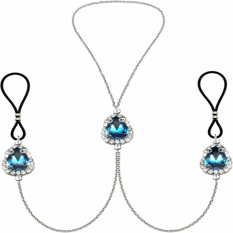 Rhinestone Water Drop Faux Nipple Chain Noose Body Non Heart Chokers Necklaces