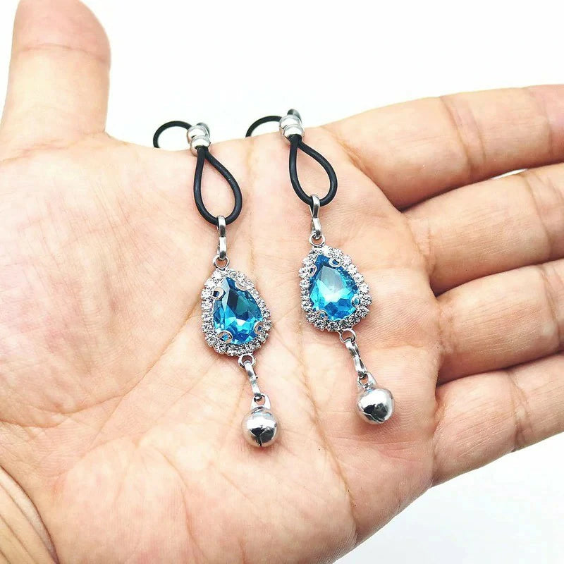 Rhinestone Water Drop Faux Nipple Chain Noose Body Non Heart Chokers Necklaces