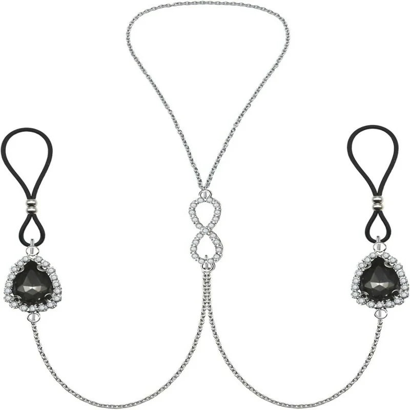 Rhinestone Water Drop Faux Nipple Chain Noose Body Non Heart Chokers Necklaces