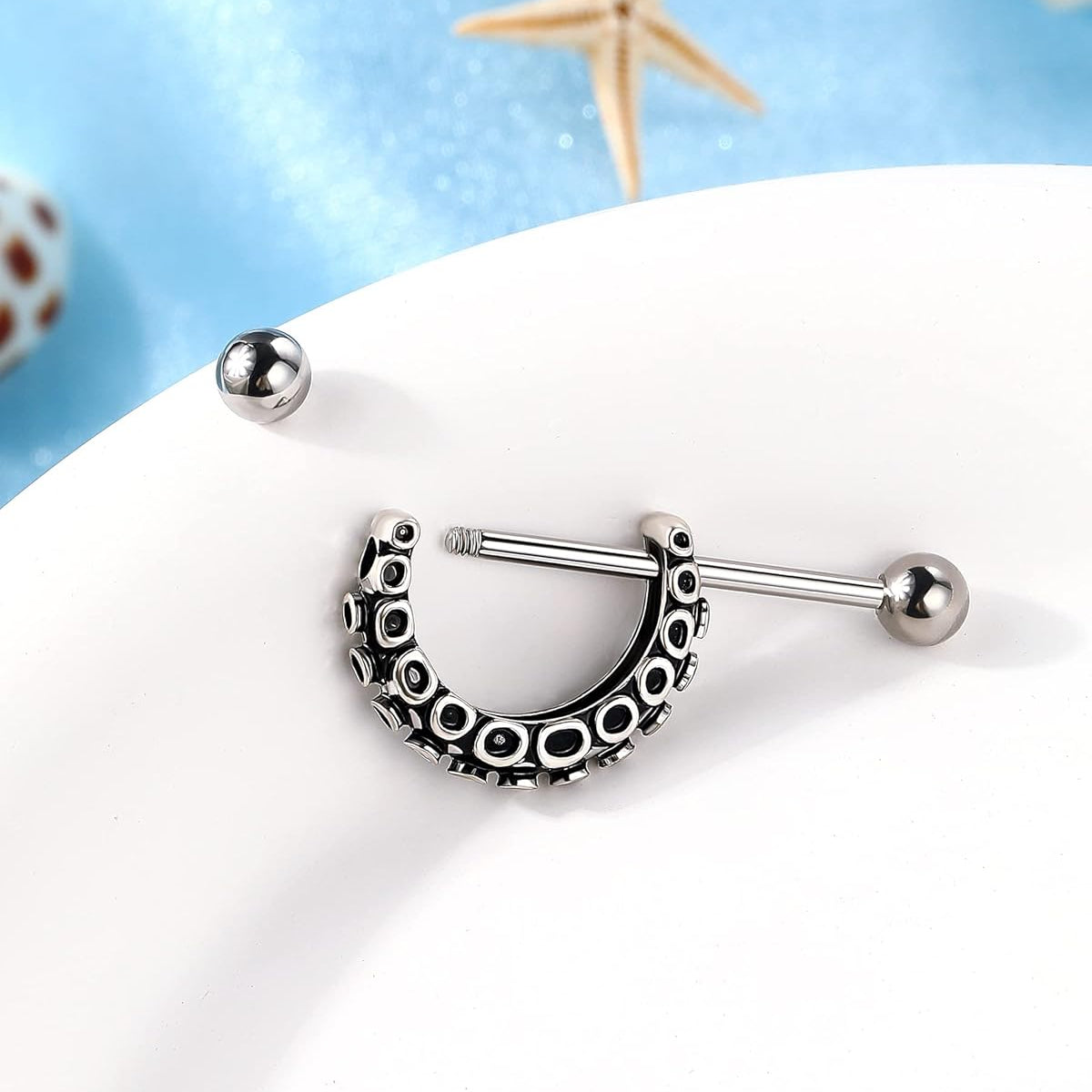 Nipple Rings 14G, Octopus Nipple Piercing Jewelry for Women Stainless Steel 316L, Nipple Barbell, Nipple Jewelry Body Piercing Jewelry - QIAO CrystalQIAO CrystalQIAO Crystal