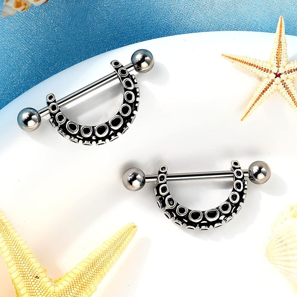 Melighting Nipple Rings 14G, Octopus Nipple Piercing Jewelry for Women Stainless Steel 316L, Nipple Barbell, Nipple Jewelry Body Piercing Jewelry - QIAO CrystalQIAO CrystalQIAO Crystal