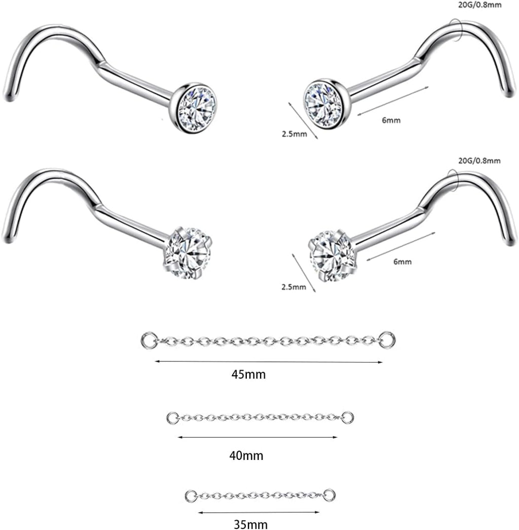 Nose Rings Chain Studs Piercings Jewelry for Women Men 18G 20G G23 Titanium Across Nostril Jewelry - QIAO CrystalQIAO CrystalQIAO Crystal