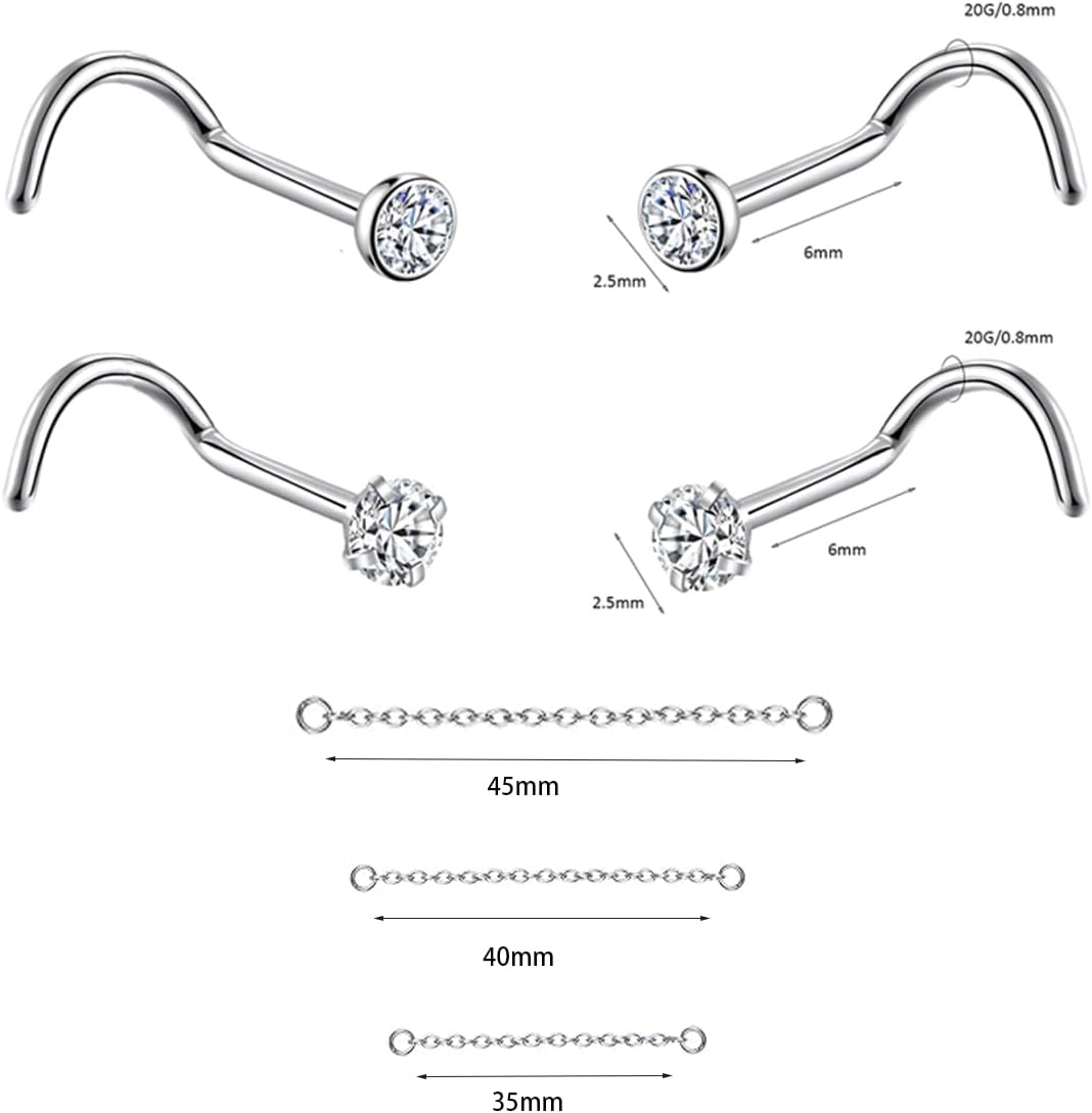 Nose Rings Chain Studs Piercings Jewelry for Women Men 18G 20G G23 Titanium Across Nostril Jewelry - QIAO CrystalQIAO CrystalQIAO Crystal