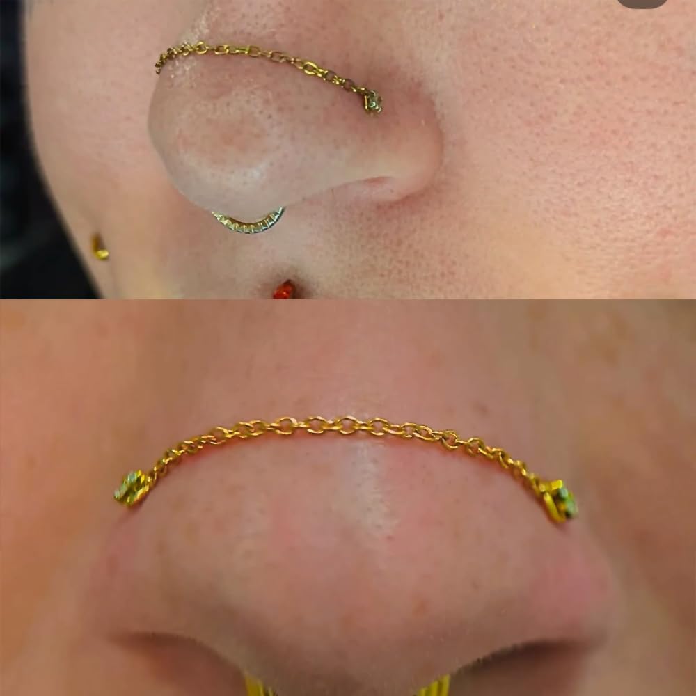 Nose Rings Chain Studs Piercings Jewelry for Women Men 18G 20G G23 Titanium Across Nostril Jewelry - QIAO CrystalQIAO CrystalQIAO Crystal