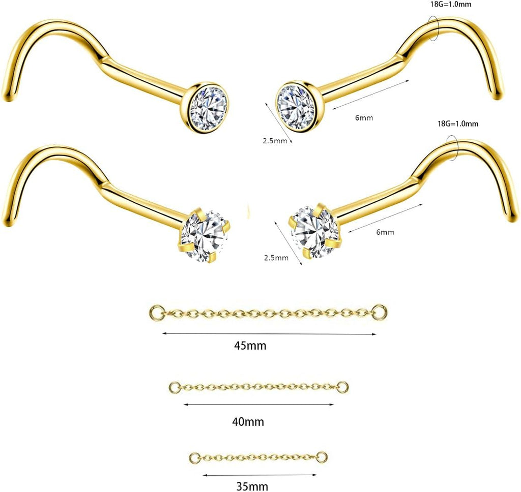 Nose Rings Chain Studs Piercings Jewelry for Women Men 18G 20G G23 Titanium Across Nostril Jewelry - QIAO CrystalQIAO CrystalQIAO Crystal