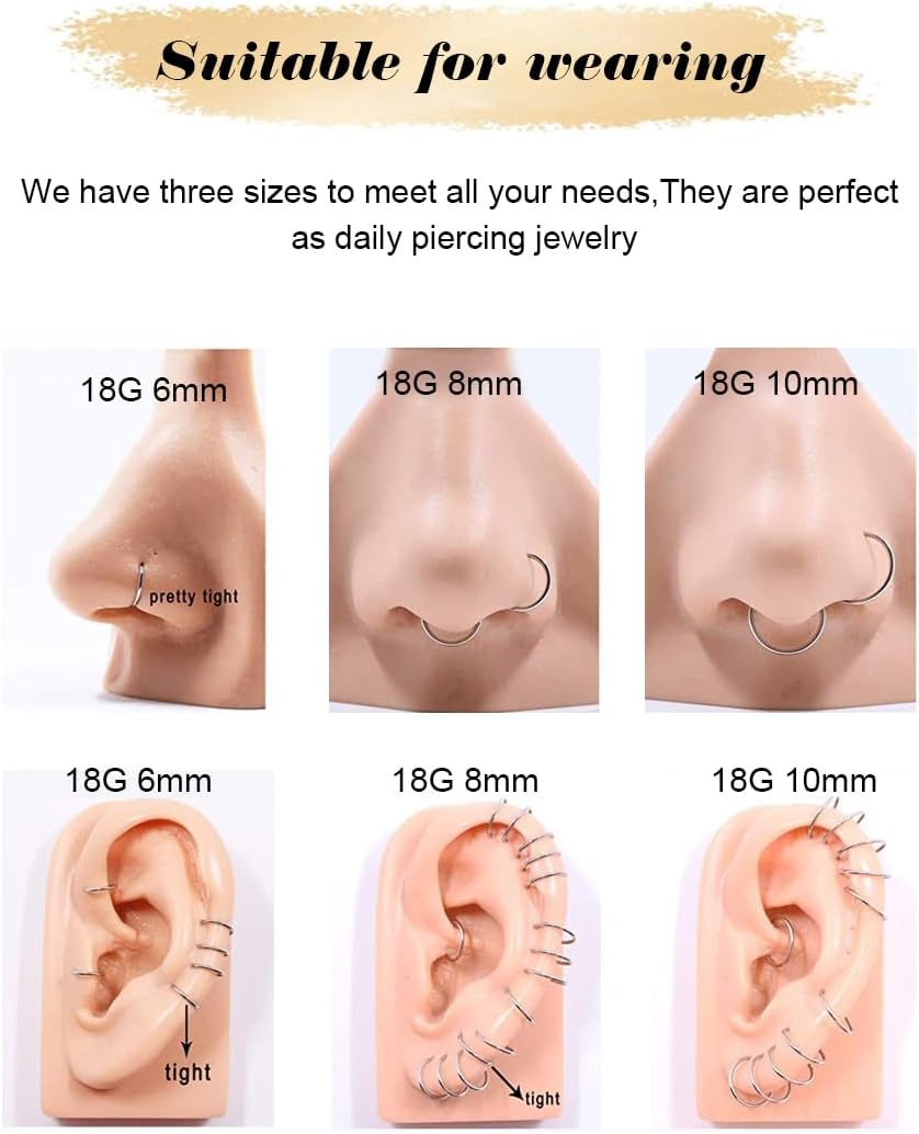 Nose Rings Hoop and Nose Studs Sets for Women Men,Hypoallergenic 316L Surgical Stainless Steel Hinged Clicker Segment Nose Rings Hoop Helix Cartilage Daith Tragus Sleeper Earrings Silver Gold Black L Shape/Corkscrew/Straight Nose Studs Real Body Piercing - QIAO CrystalQIAO CrystalQIAO Crystal