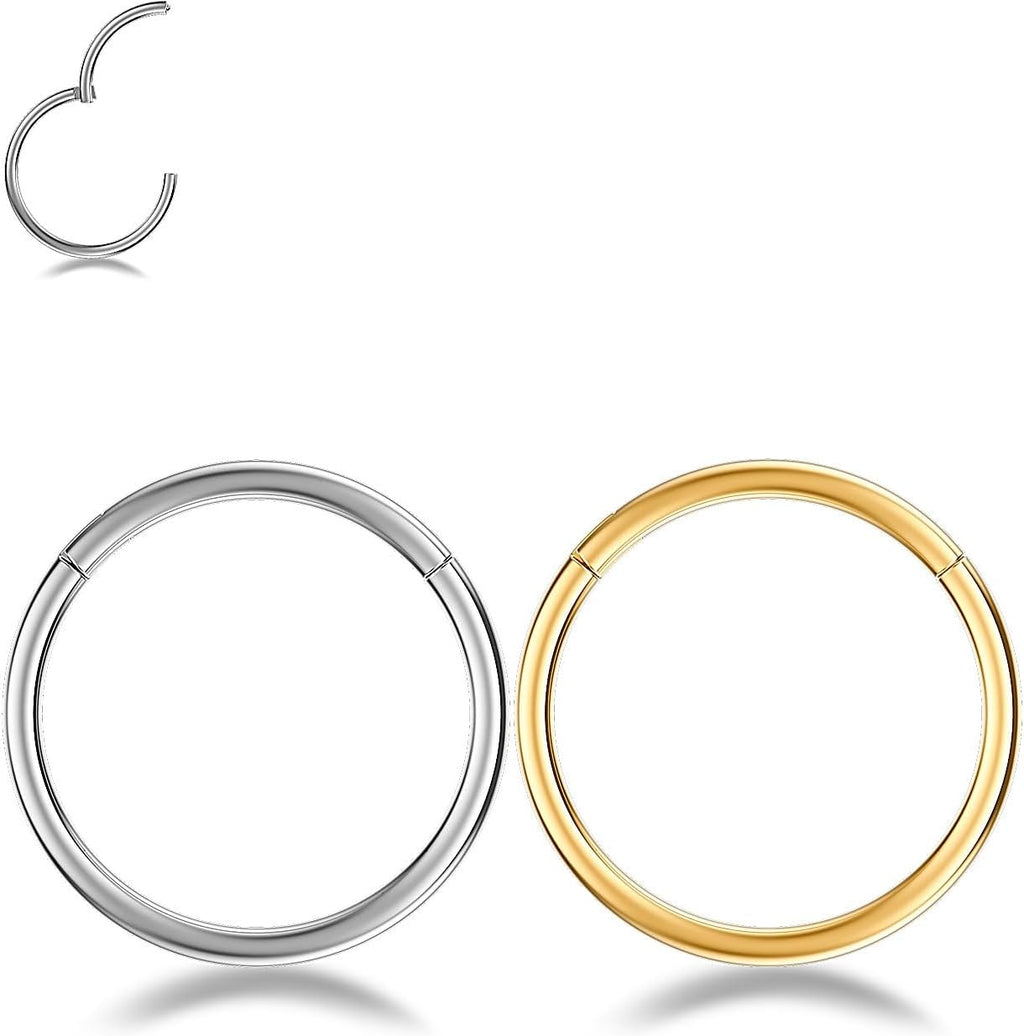 Nose Rings Hoop and Nose Studs Sets for Women Men,Hypoallergenic 316L Surgical Stainless Steel Hinged Clicker Segment Nose Rings Hoop Helix Cartilage Daith Tragus Sleeper Earrings Silver Gold Black L Shape/Corkscrew/Straight Nose Studs Real Body Piercing - QIAO CrystalQIAO CrystalQIAO Crystal