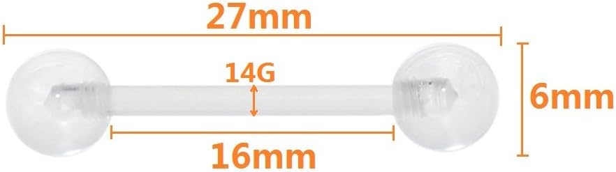 Oasis Plus 10pcs 14G Clear Flexible Plastic Retainer Tounge Ring Nipple Barbell 6mm Balls Body Piercing - QIAO CrystalQIAO CrystalQIAO Crystal