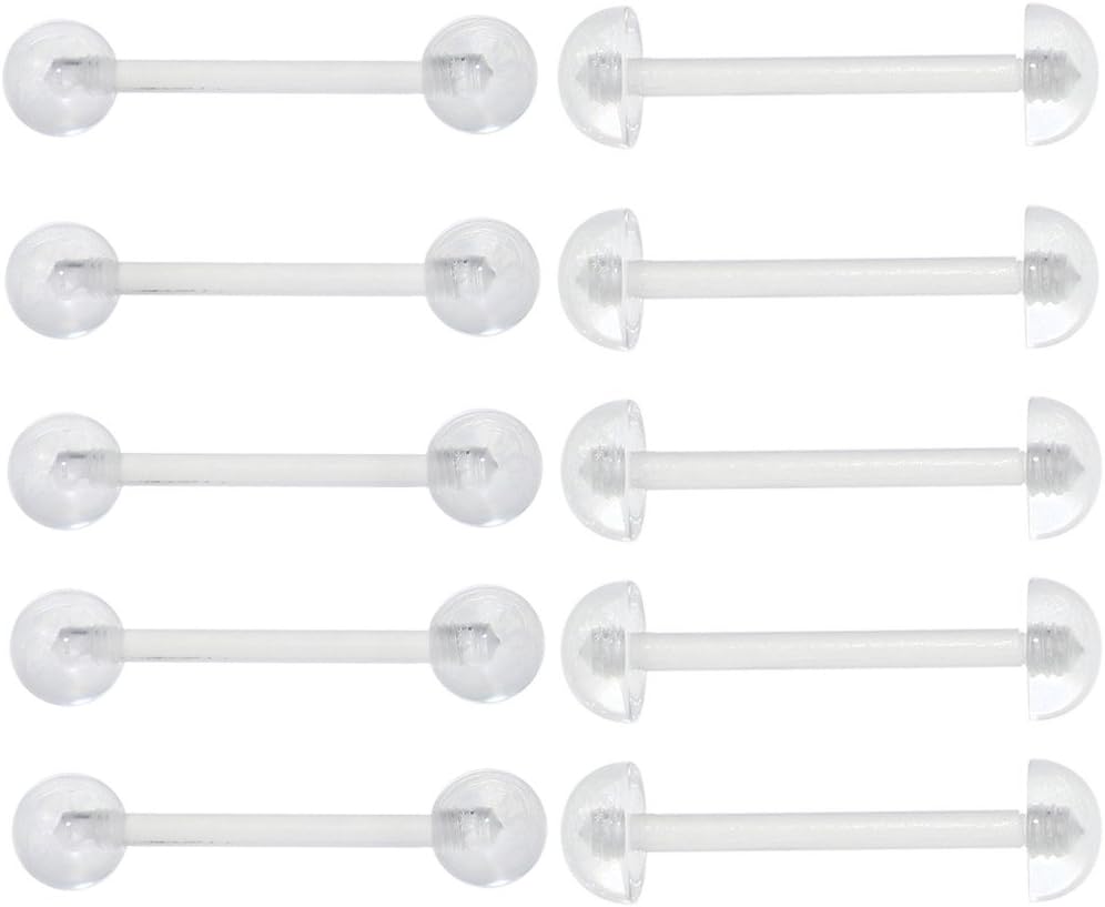 Oasis Plus 10pcs 14G Clear Flexible Plastic Retainer Tounge Ring Nipple Barbell 6mm Balls Body Piercing - QIAO CrystalQIAO CrystalQIAO Crystal