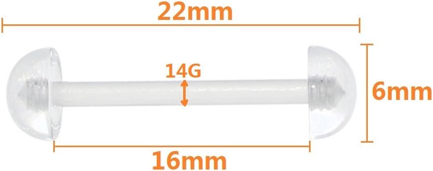 Oasis Plus 10pcs 14G Clear Flexible Plastic Retainer Tounge Ring Nipple Barbell 6mm Balls Body Piercing - QIAO CrystalQIAO CrystalQIAO Crystal