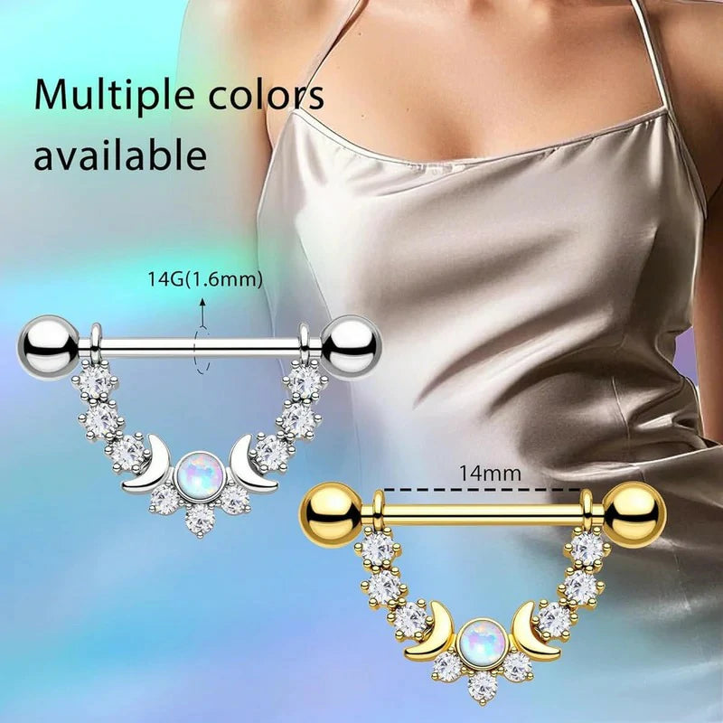 Opal Nipple Rings 316L Stainless Steel 14G Moon Phase Nipple Piercing Jewelry