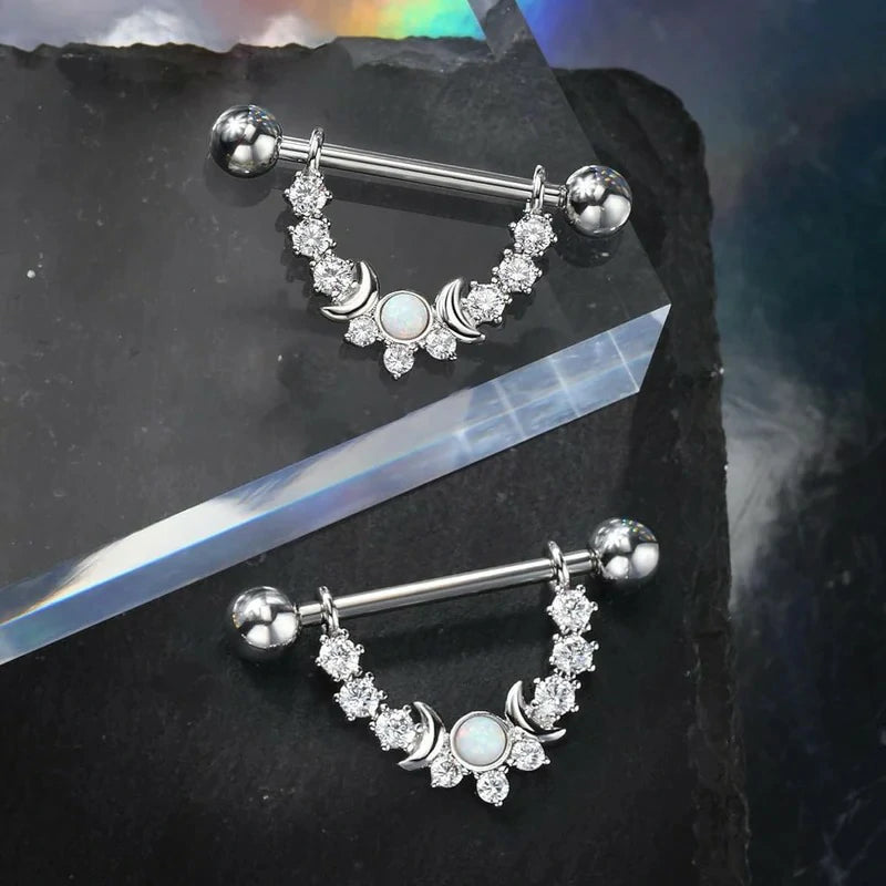 Opal Nipple Rings 316L Stainless Steel 14G Moon Phase Nipple Piercing Jewelry