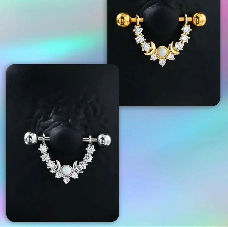 Opal Nipple Rings 316L Stainless Steel 14G Moon Phase Nipple Piercing Jewelry