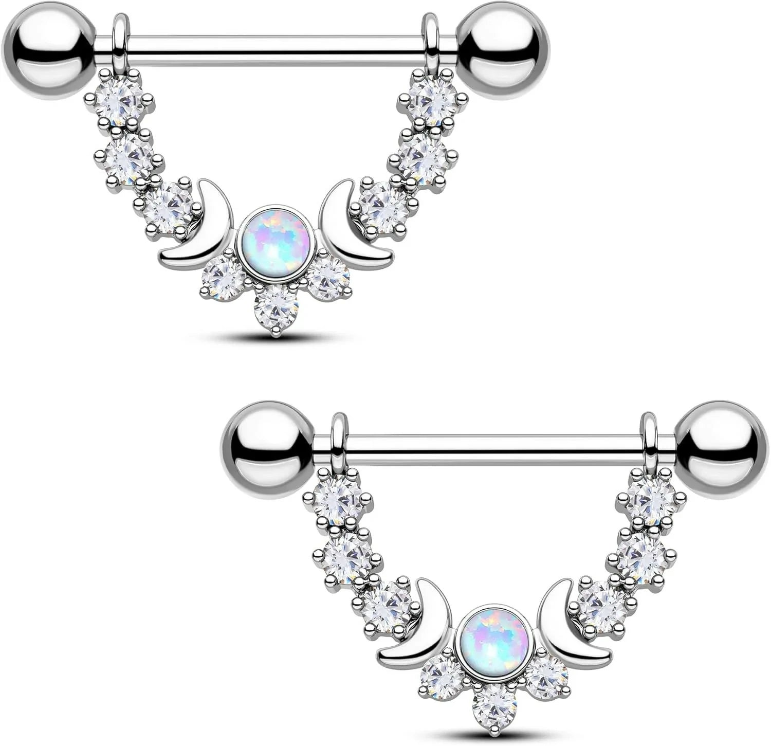 Opal Nipple Rings 316L Stainless Steel 14G Moon Phase Nipple Piercing Jewelry