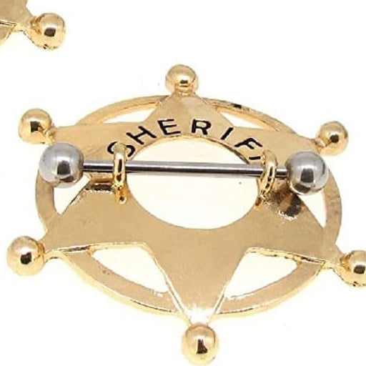 Pair of Rose Gold Plated Sheriff Nipple Shield Rings 14 Gauge 9/16 Inch Barbell Body Piercing Jewelry F204 - QIAO CrystalQIAO CrystalQIAO Crystal