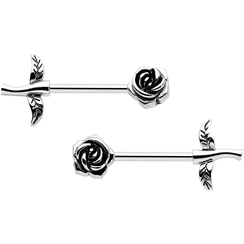 1 Pair of Rose Gothic Nipple Barbell Rings 14 Gauge 9/16 Inch Barbell Body Piercing