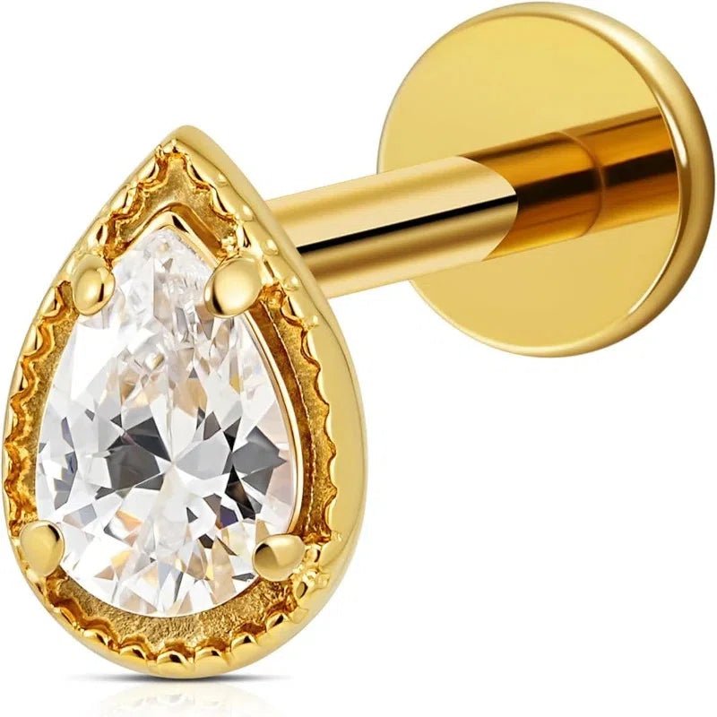 Pear Teardrop ASTM F136 Titanium Flat Back Stud Cartilage Earring for Conch Helix - QIAO CrystalQIAO CrystalQIAO Crystal