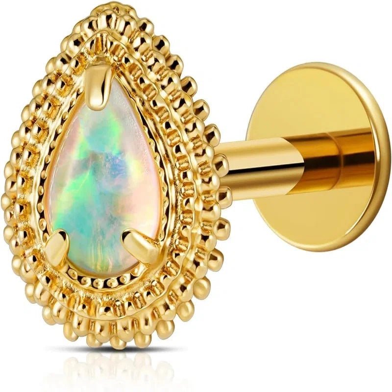 Pear Teardrop ASTM F136 Titanium Flat Back Stud Cartilage Earring for Conch Helix - QIAO CrystalQIAO CrystalQIAO Crystal