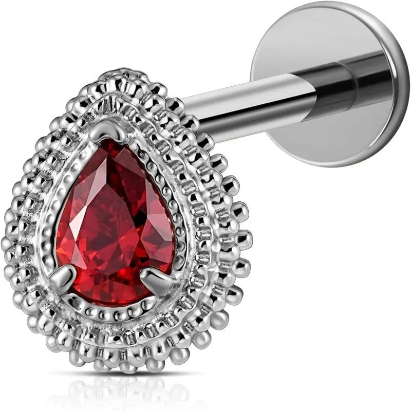 Pear Teardrop ASTM F136 Titanium Flat Back Stud Cartilage Earring for Conch Helix - QIAO CrystalQIAO CrystalQIAO Crystal