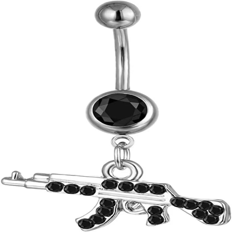 Personalized Rifle Gun Belly Button Ring AK47 Assault Rifle Pendant Belly Button Nail