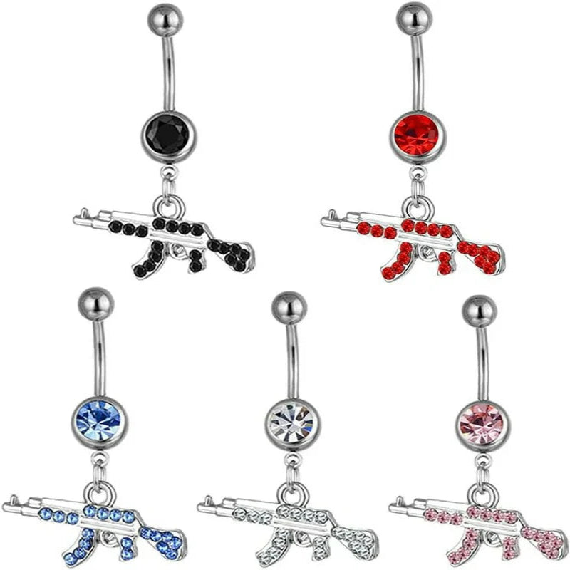 Personalized Rifle Gun Belly Button Ring AK47 Assault Rifle Pendant Belly Button Nail