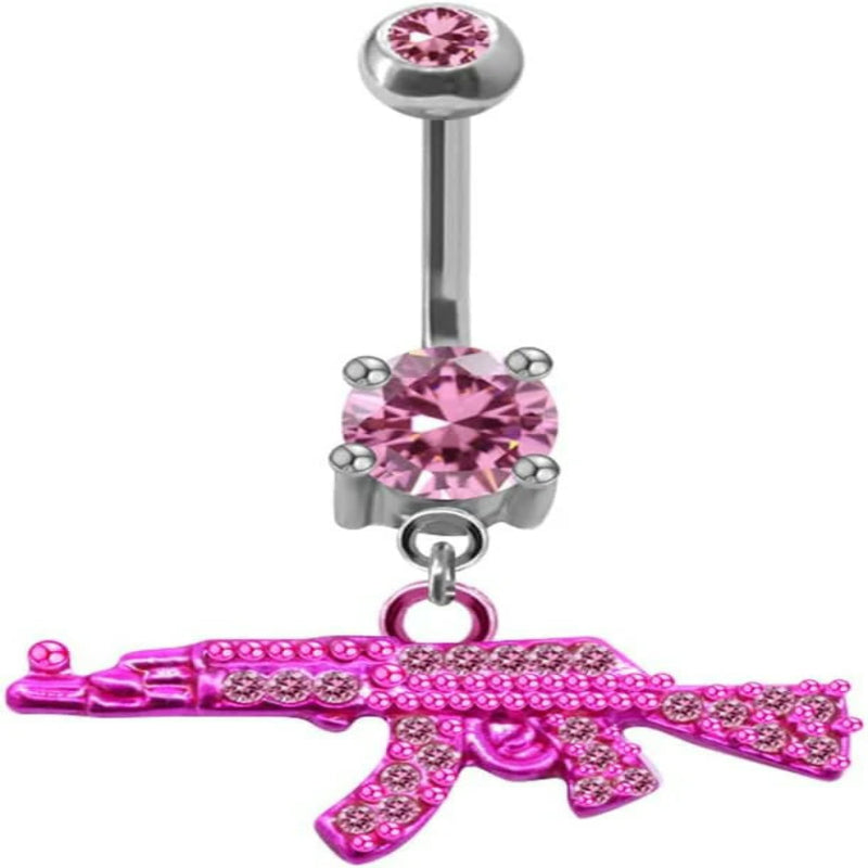 Personalized Rifle Gun Belly Button Ring AK47 Assault Rifle Pendant Belly Button Nail